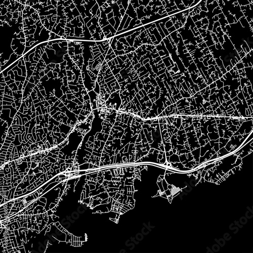 1:1 square aspect ratio vector road map of the city of  Westport Connecticut in the United States of America with white roads on a black background. photo