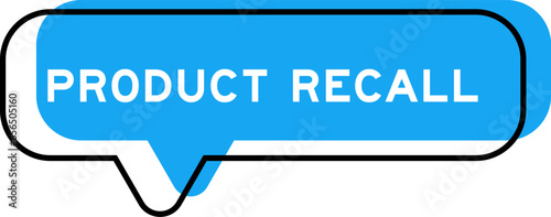 Speech banner and blue shade with word product recall on white background