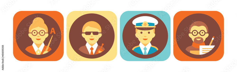 Different People Profession Icon with Avatar Picture Vector Set