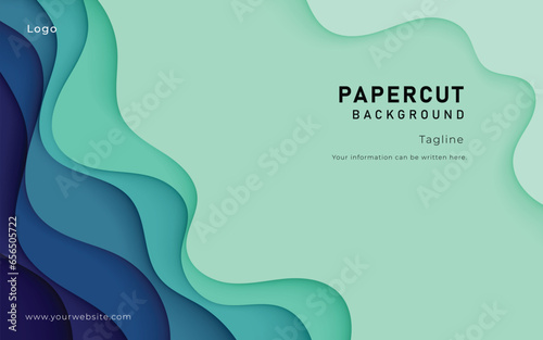 Green tosca papercut background multi wavy layers shape
