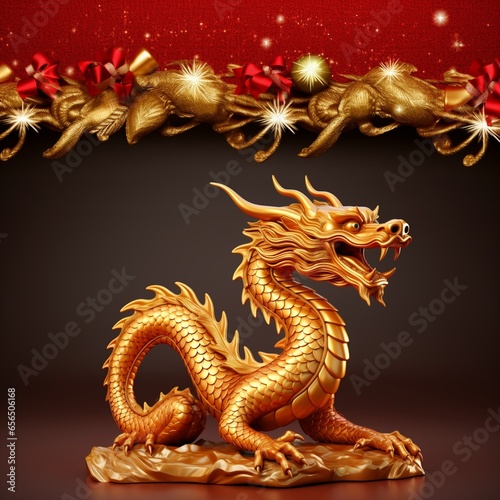 Chinese new year, a majestic golden dragon statue perched on a table © Virginie Verglas
