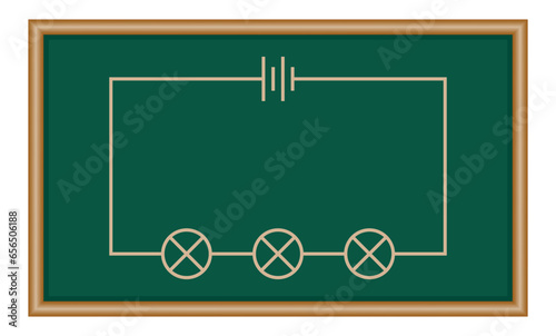 Draw a schematic diagram of three bulbs connected in series.