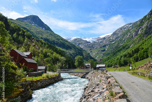 Bourdalen valley and river in Folgefonna National Park, Norway