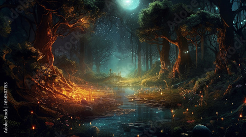 Night scene of a enchanted magical forest  © nanihta