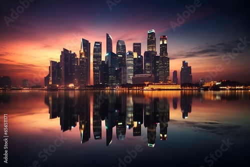 city skyline at sunset