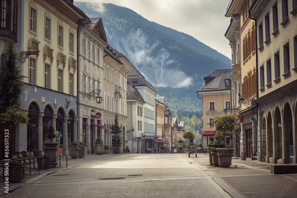 Fototapeta premium Austrian town in Salzburg, Bad Hofgastein. Generative AI