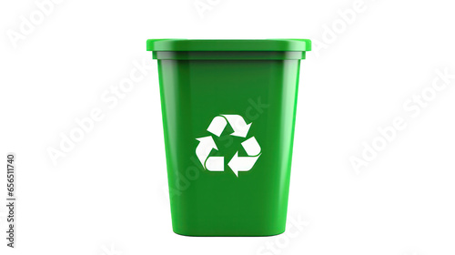 Green Plastic Recycle Bin: An Eco-Friendly Solution Isolated on a Clean White Background, Promoting Sustainability..