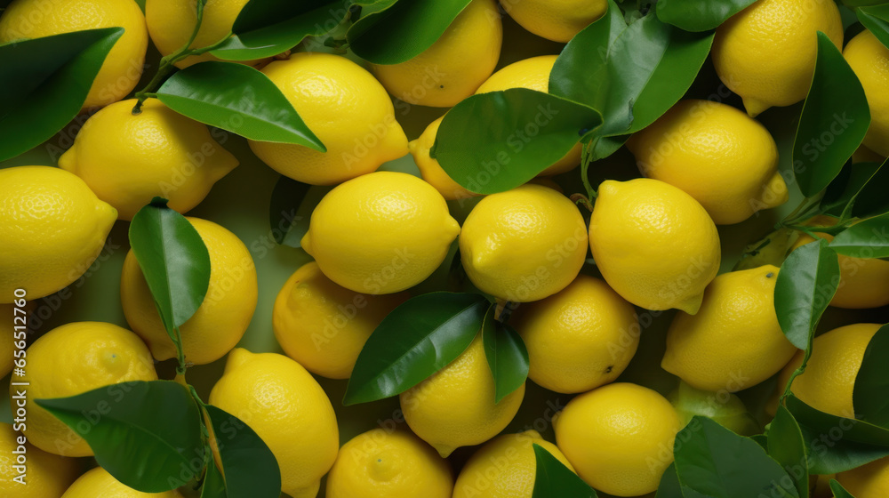 Arrangement of whole ripe lemons placed together to create a vibrant background.