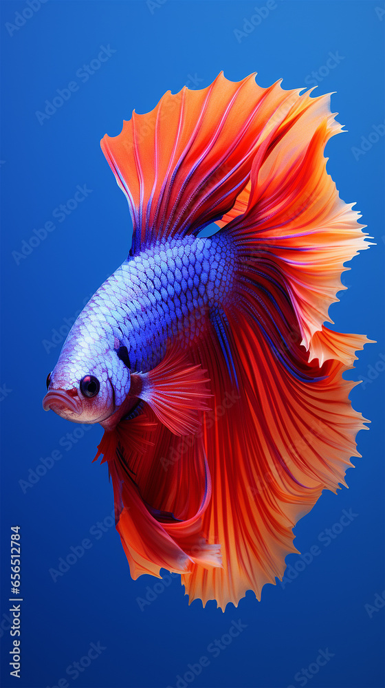 Obraz premium betta fish, Siamese fish fighters, ios background style, siamese fish fighting isolated on black background, betta splendens isolated beautiful tail,
