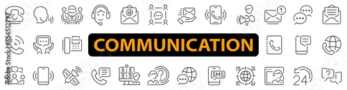 Communication line icon set. Feedback, review, testimonial, customer thin line icons. Business meeting, Video conferencing and team communication. Vector illustration