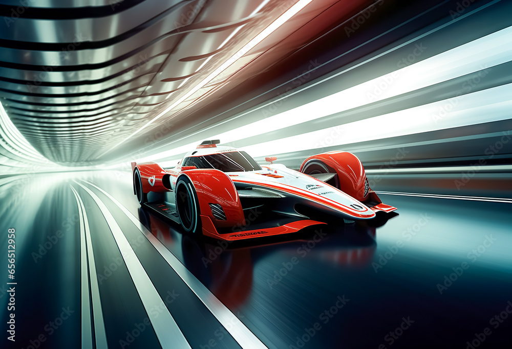 Racing car in future and classic moody in road speed