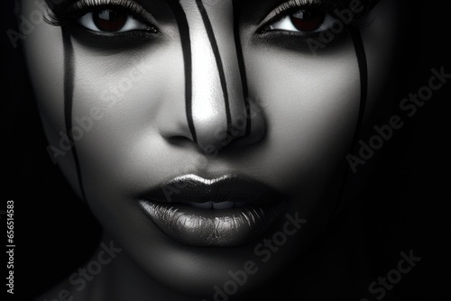 Beautiful black and white portrait of an African American woman. Close-up.