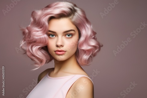 Studio portrait of a beautiful woman with a fashionable short haircut.