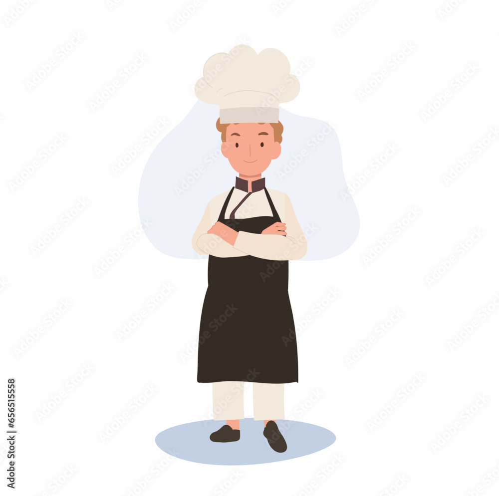 Confident Young Kid Chef with Crossed Arms. Junior Chef in Chef Hat. Confident Young Kid Chef with Crossed Arms. Junior Chef in Chef Hat.