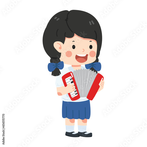 kid girl Student with accordion