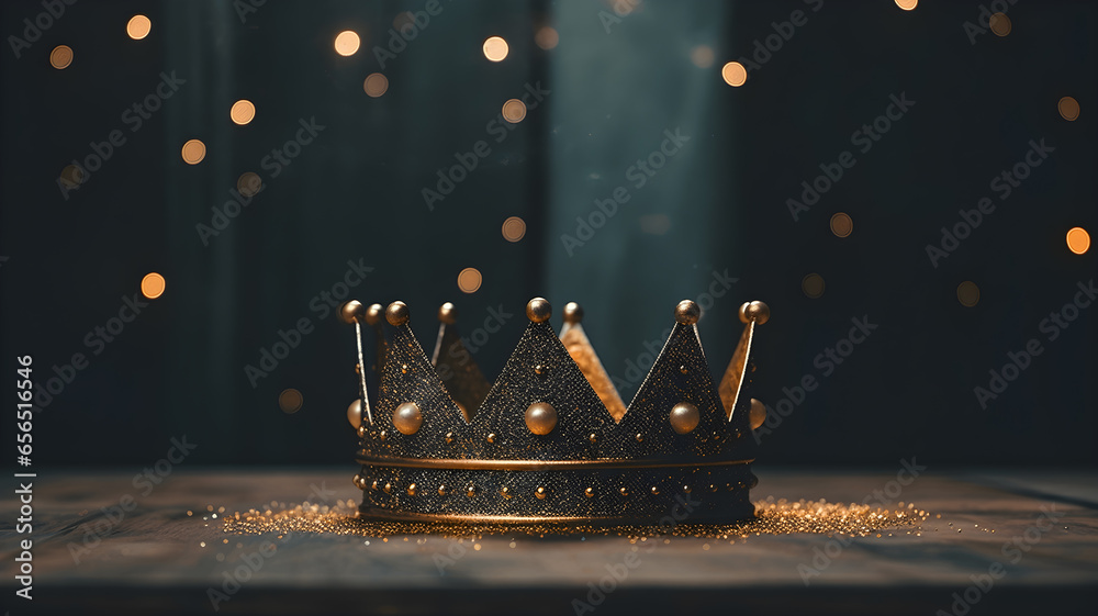 princess crown gold with glitter on bokeh background - obrazy, fototapety, plakaty 
