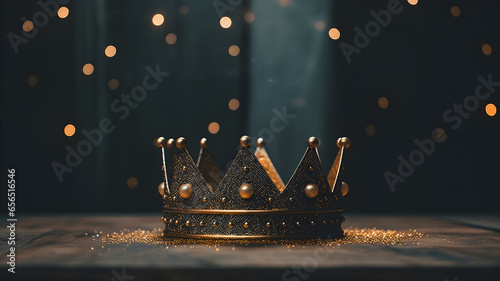 princess crown gold with glitter on bokeh background