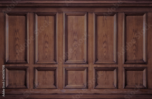 Fototapeta Naklejka Na Ścianę i Meble -  Classic cabinet wall of brown wood panels