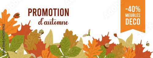 Bannière promotionnelle site web saison automne décors feuilles ton chaud orange