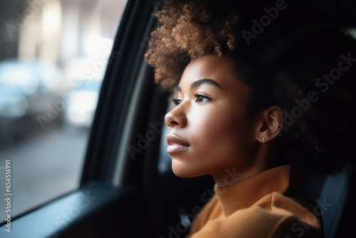 shot of a thoughtful young woman looking out the window while sitting in her car © Alfazet Chronicles