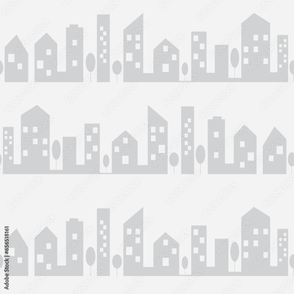 Urban skyline seamless pattern. Architecture silhouette line art. Vector illustration.	