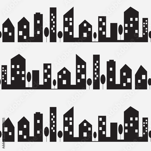 Urban skyline seamless pattern. Architecture silhouette house cityscape. Vector illustration.