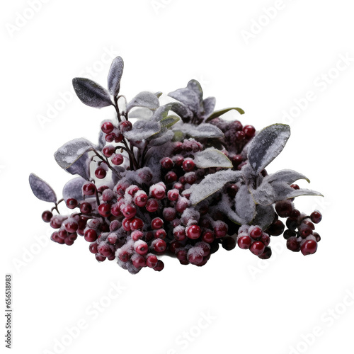 Aronia Bush covered with frost and snow isolated on transparent background photo