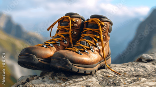 hikers hiking boots in outdoor adventure, leather hiking boots