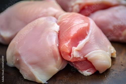 close-up of a cut chicken thigh, no pink visible