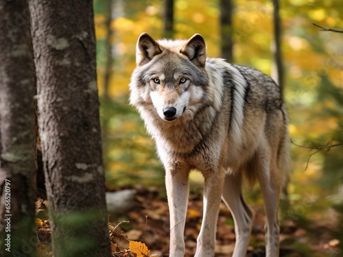 grey wolf at the edge of the forest