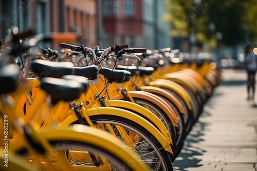 Public city bike parking for electric bicycles. Generative AI