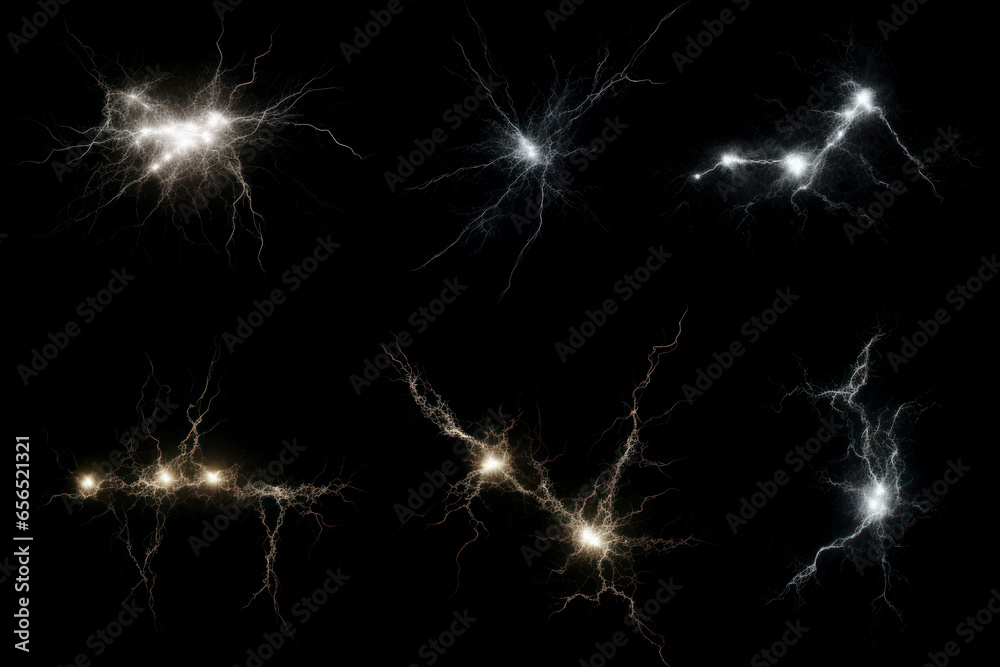 Thunder set on dark background. Ai generated. Thunder set on dark background. Ai generated.