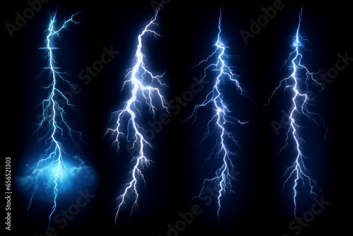 Thunder set on dark background. Ai generated.