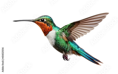 Flying Colorful Hummingbird on White Transparent Background.