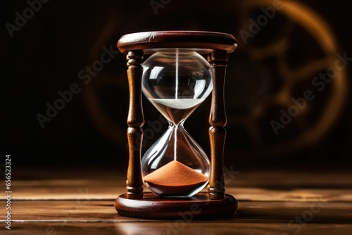 Counting Moments: Vintage Hourglass on Wood Table