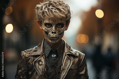 Generative AI concept picture of fantasy male person teen boy celebrate halloween carnival