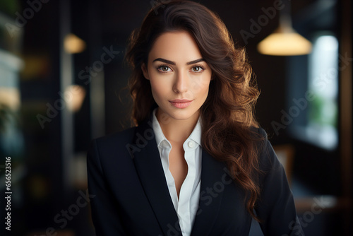 Generative AI technology picture portrait of stunning office woman meeting conference regime © Tetiana