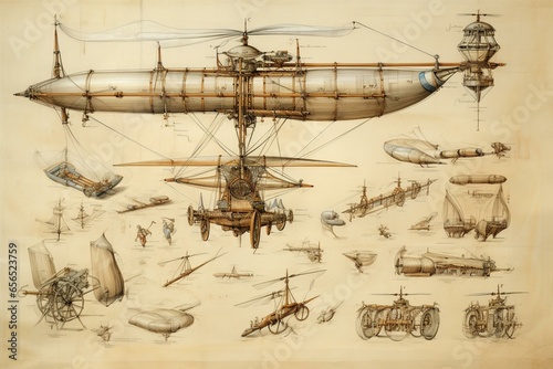 Artwork depicting Leonardo da Vinci's aerial invention. Generative AI