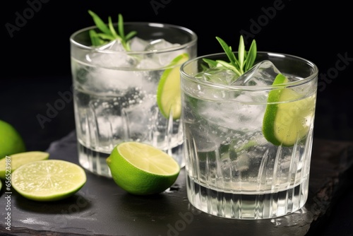 a crystal-clear gin and tonic with fresh lime slices
