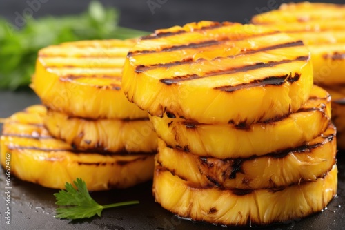 close-up of a stack of grilled pineapple slices