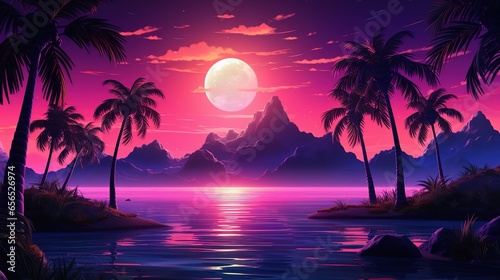 cool retrowave or synthwave style poster wallpaper background  night grid poster