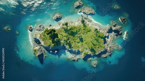 beautiful aerial island landscape, top view - generative AI