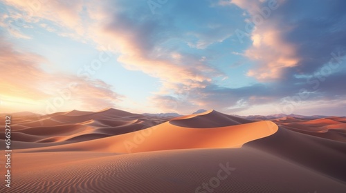 beautiful photography of a A sweeping vista of a desert landscape with sand dunes - generative AI