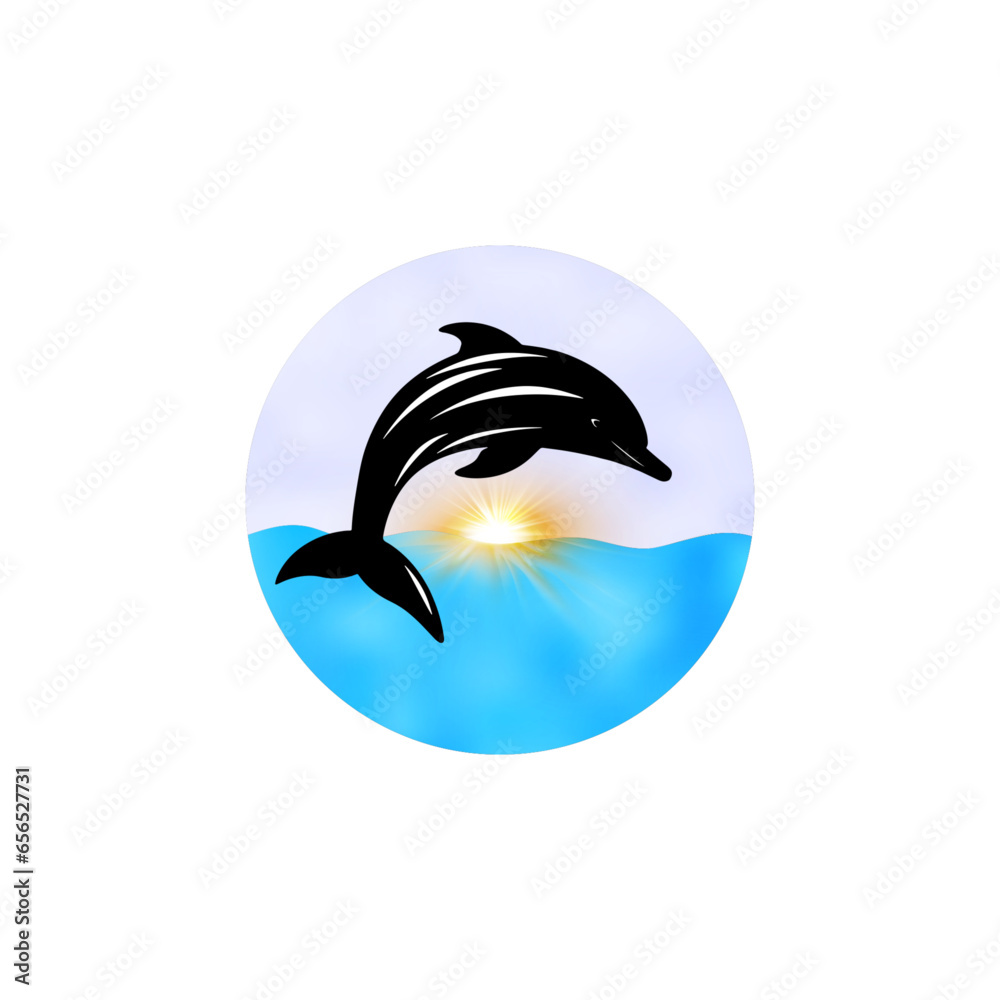 Naklejka premium Dolphin jumping above waves. The logo template. Vector illustration.