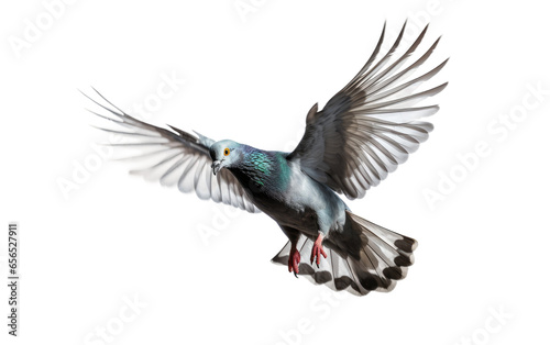 Flaying Pigeon on White Transparent Background.