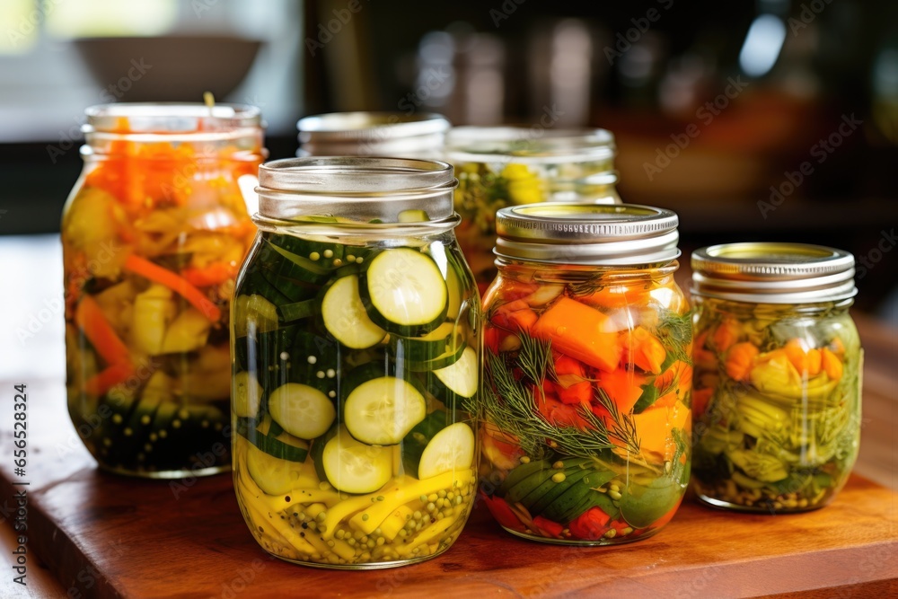 jars of pickled vegetables in tangy marinade jars of pickled vegetables in tangy marinade