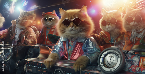 scholarg a disco funk band made with human cat hyper realistic