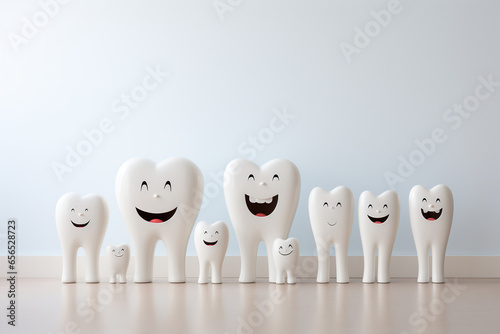teeth happy family isolated. Smiling tooth with faces 