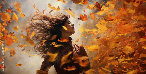 autumn leaves in the forest, autumn in the forest ,picture of wind and autumn leaves hurling to the