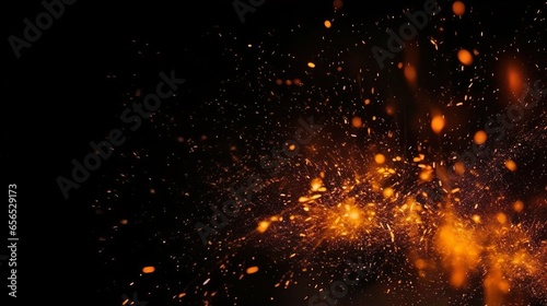 Perfekte Feuerpartikel, Glut, Funken auf schwarzem Hintergrund. Texturüberlagerungen, generative AI	 photo